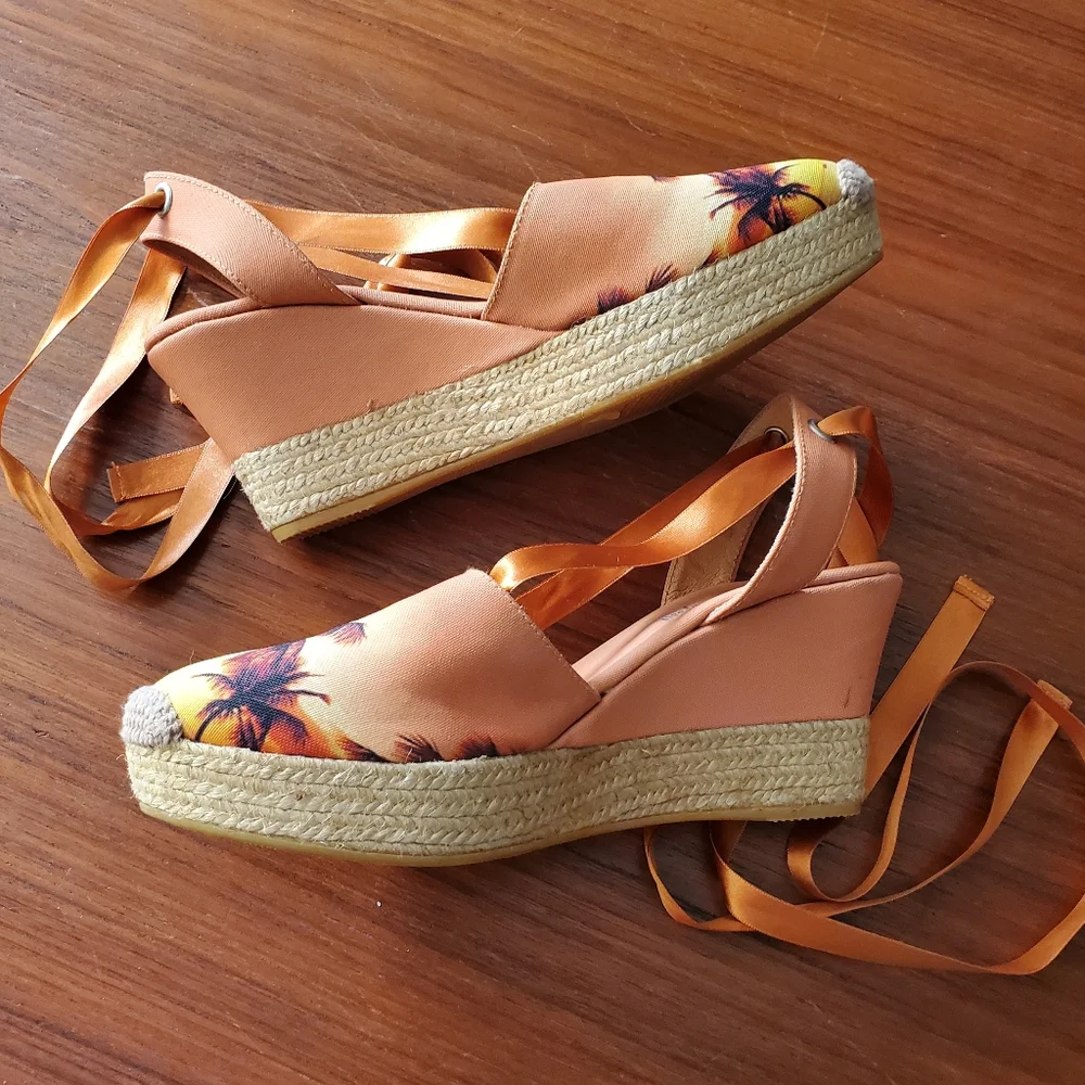 Jeffrey Campbell Orange Sunset lace up Espradrilles 39